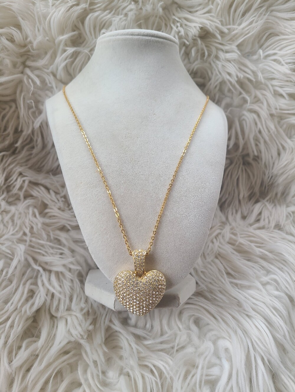 Swarovski Puffy Gold Plated Heart Pavé Pendant Necklace- Great Condition